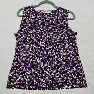 Calvin Klein Sleeveless Black & Purple Geometric Print Top Nordstrom Size L